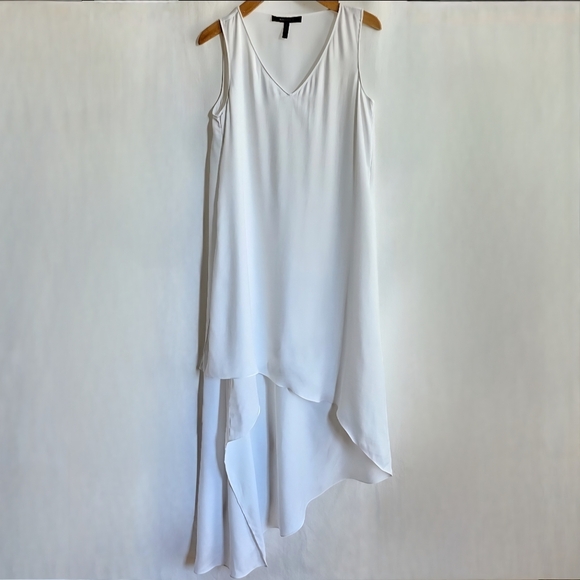 BCBGMaxAzria White Satin Asymmetrical Sleeveless High-Low Avery Dress - Picture 10 of 16